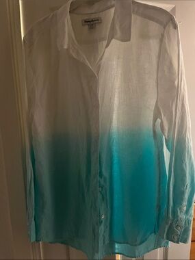 Tommy Bahama White to Teal Ombre Long-Sleeve Button-Up Shirt
